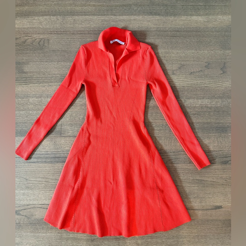 Zara Knit Skater Dress-Size Medium-Orange - Picture 3 of 8